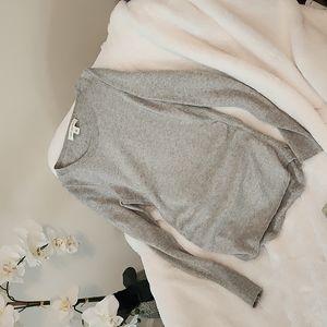 Banana Republic Ruched-waist Jewel-neck Silver Metallic Cashmere Sweater